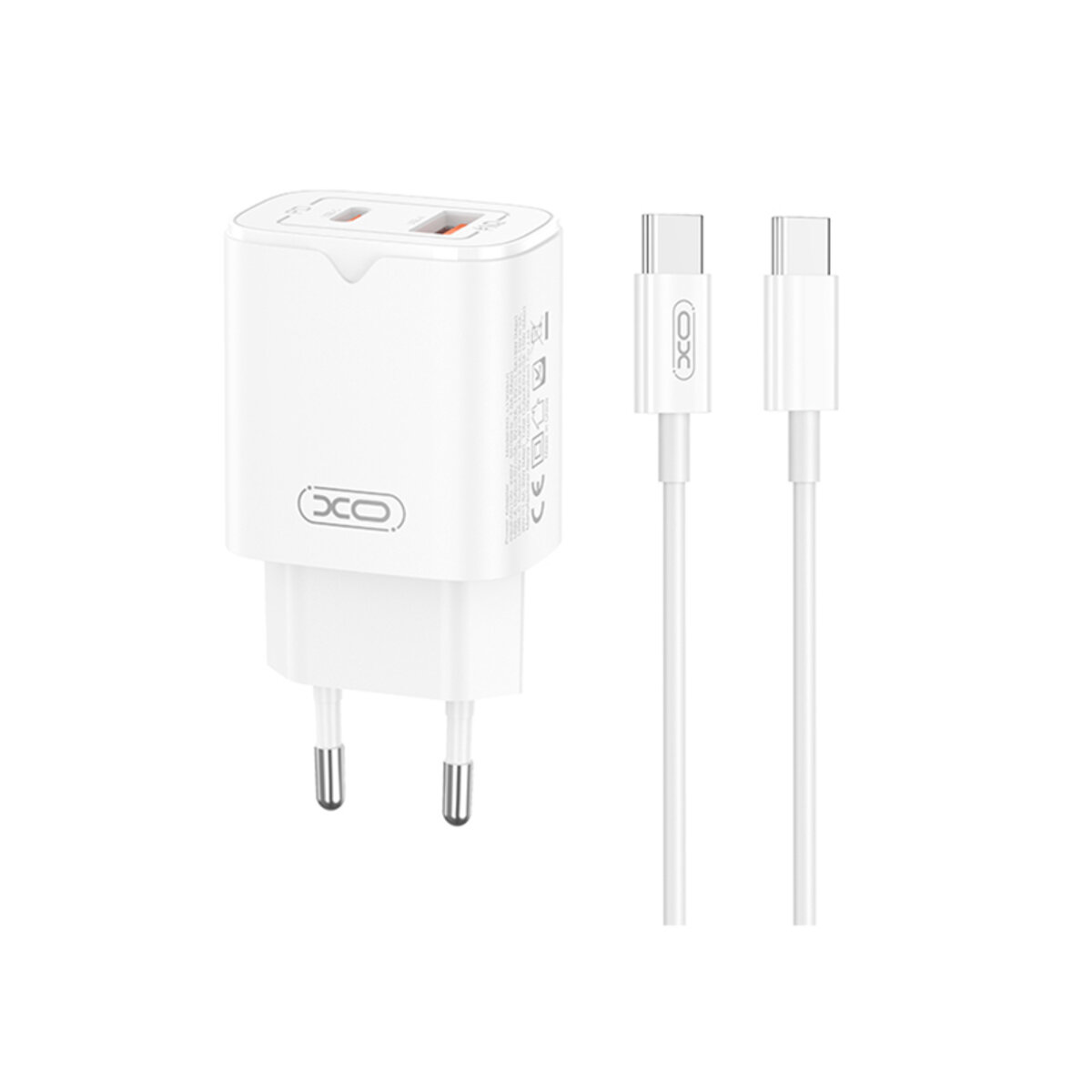Мережевий зарядний пристрій XO L130 PD30W/QC18W 1USB-C+1USB-A + Type-C кабель білий (XO-L130+C) дивитися фото №1