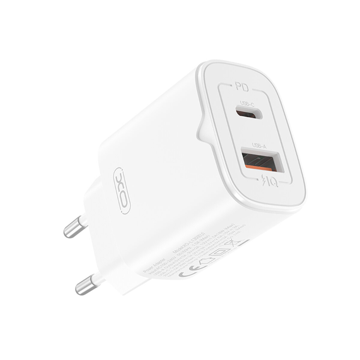 Мережевий зарядний пристрій XO L130 PD30W/QC18W 1USB-C+1USB-A + Type-C кабель білий (XO-L130+C) дивитися фото №2