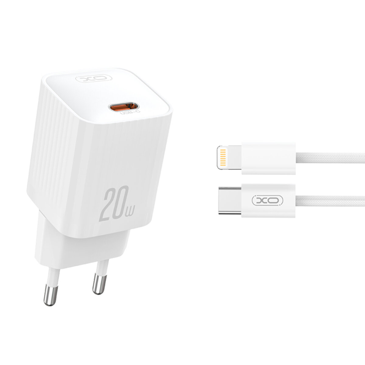 Мережевий зарядний пристрій XO L146 PD20W Single USB-C + Lightning cable білий (XO-L146+L-White) дивитися фото №1