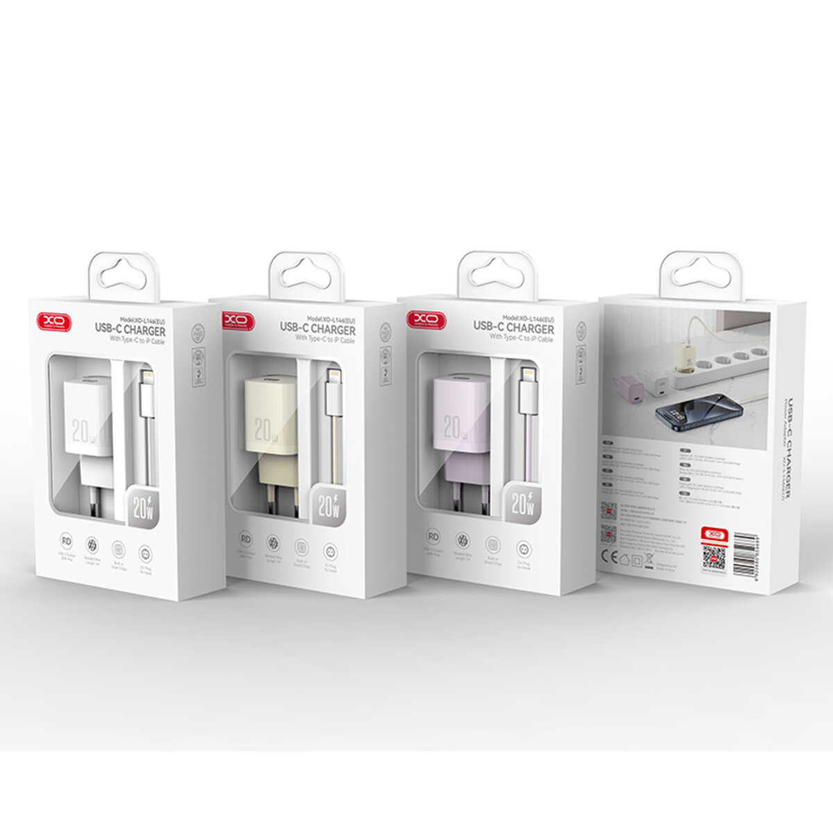 Мережевий зарядний пристрій XO L146 PD20W Single USB-C + Lightning cable білий (XO-L146+L-White) дивитися фото №6