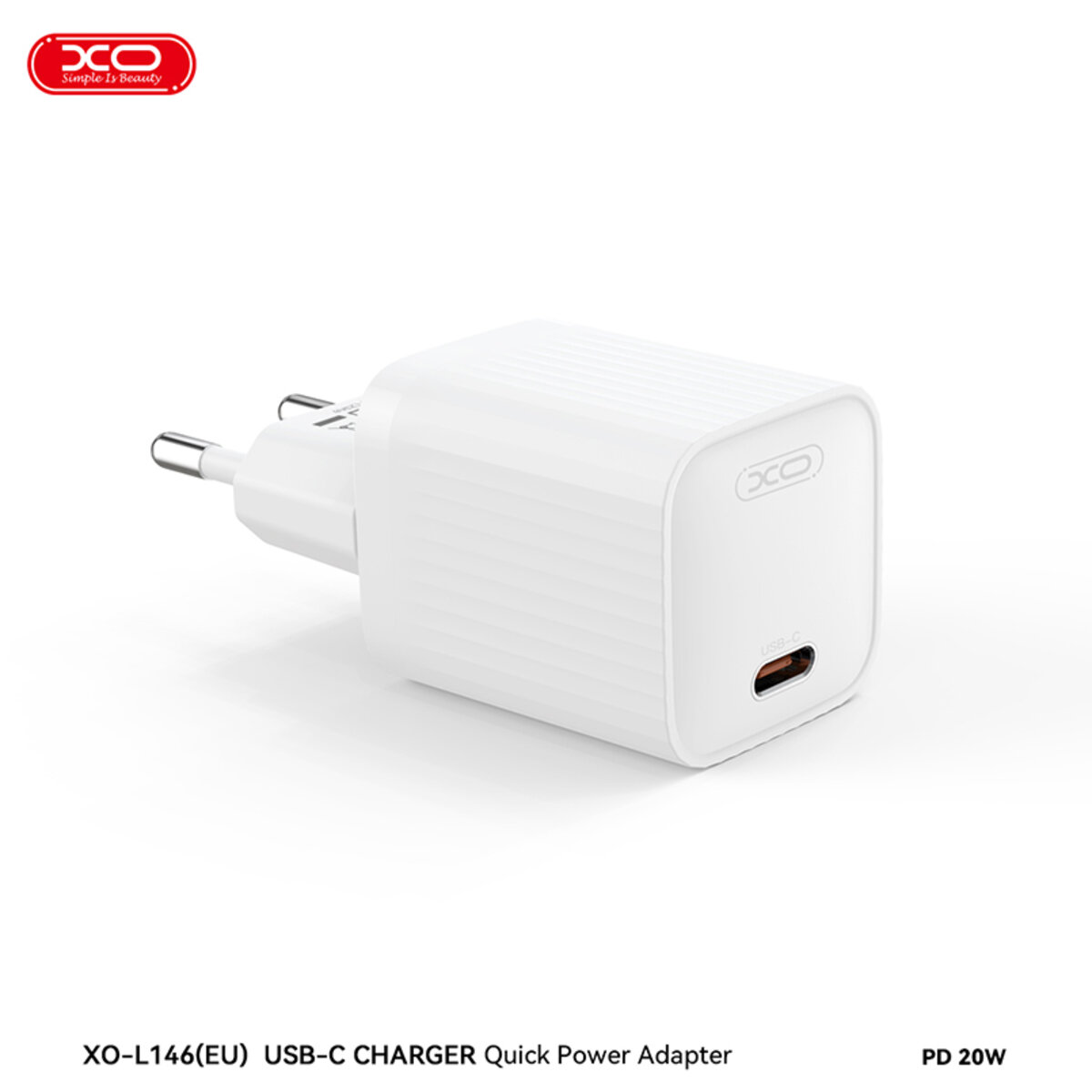 Мережевий зарядний пристрій XO L146 PD20W Single USB-C + Type-C кабель білий (XO-L146+C-White) дивитися фото №3