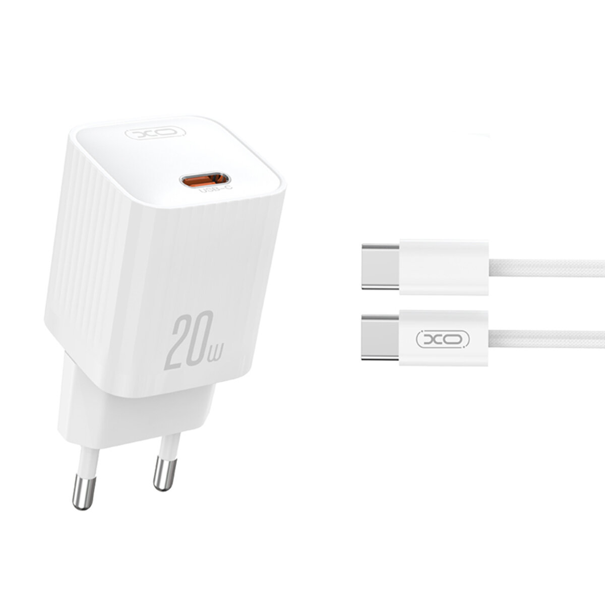 Мережевий зарядний пристрій XO L146 PD20W Single USB-C + Type-C кабель білий (XO-L146+C-White) дивитися фото №1