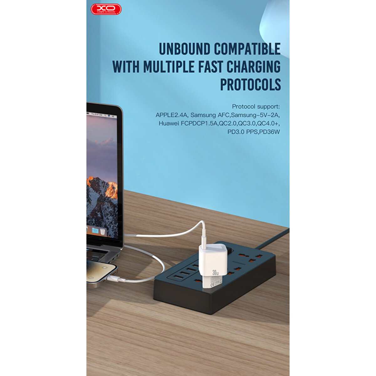 Мережевий зарядний пристрій XO CE06 PD 30W GaN + Lightning кабель білий (XO-CE06+L) дивитися фото №5