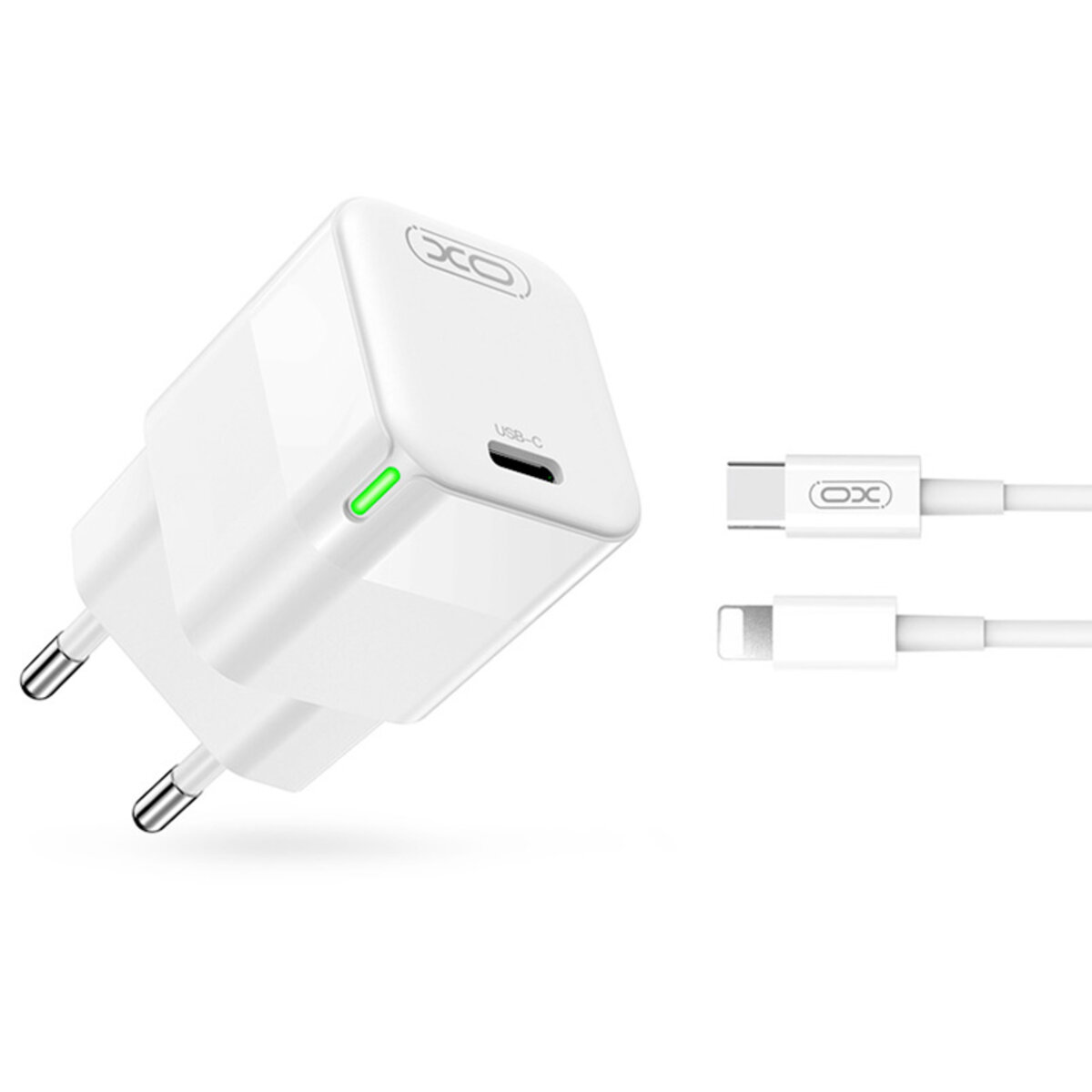 Мережевий зарядний пристрій XO CE06 PD 30W GaN + Lightning кабель білий (XO-CE06+L) дивитися фото №1