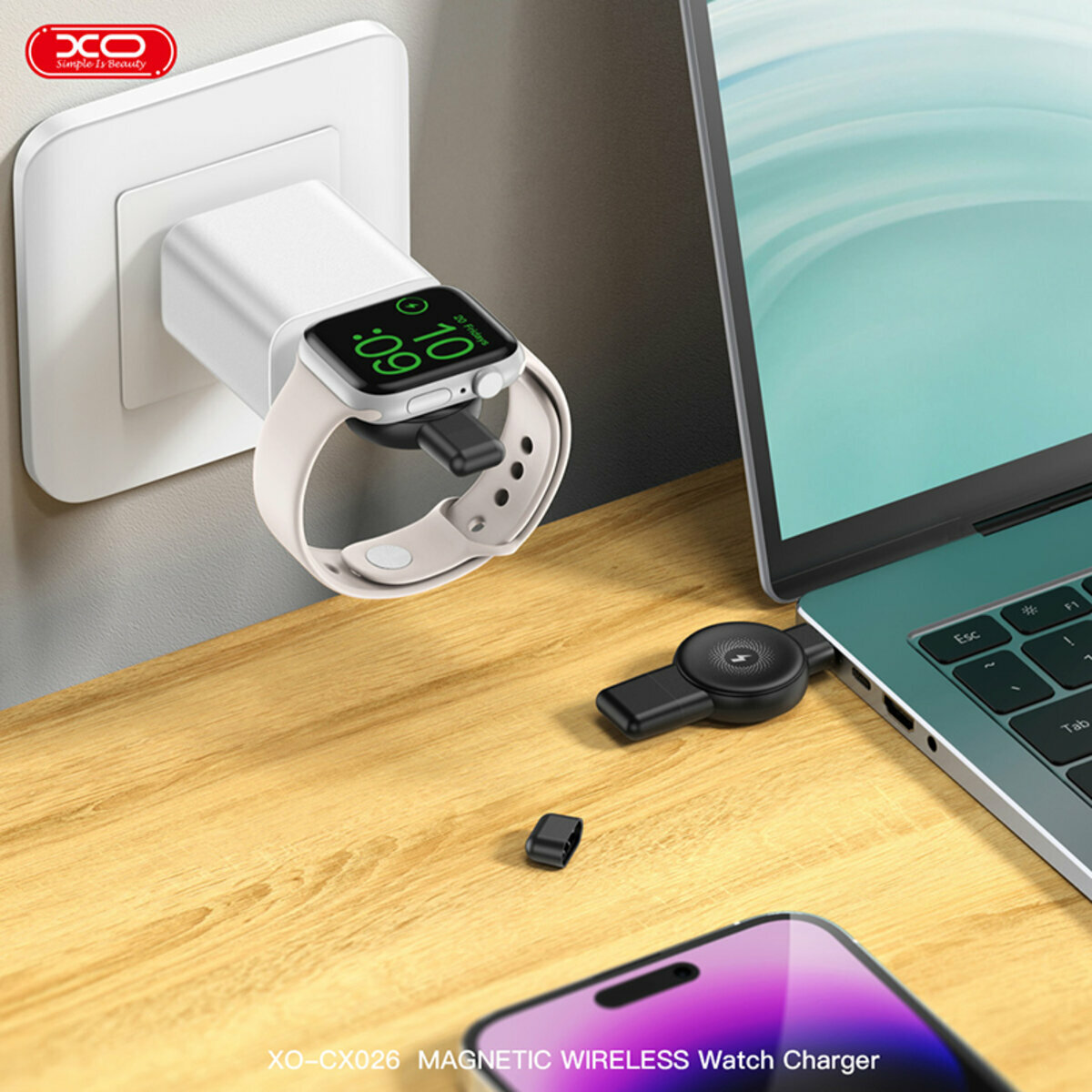 Бездротовий зарядний пристрій XO CX026 Watch Wireless Charger Apple/Samsung USB/Type-C білий (XO-CX026-White) дивитися фото №6