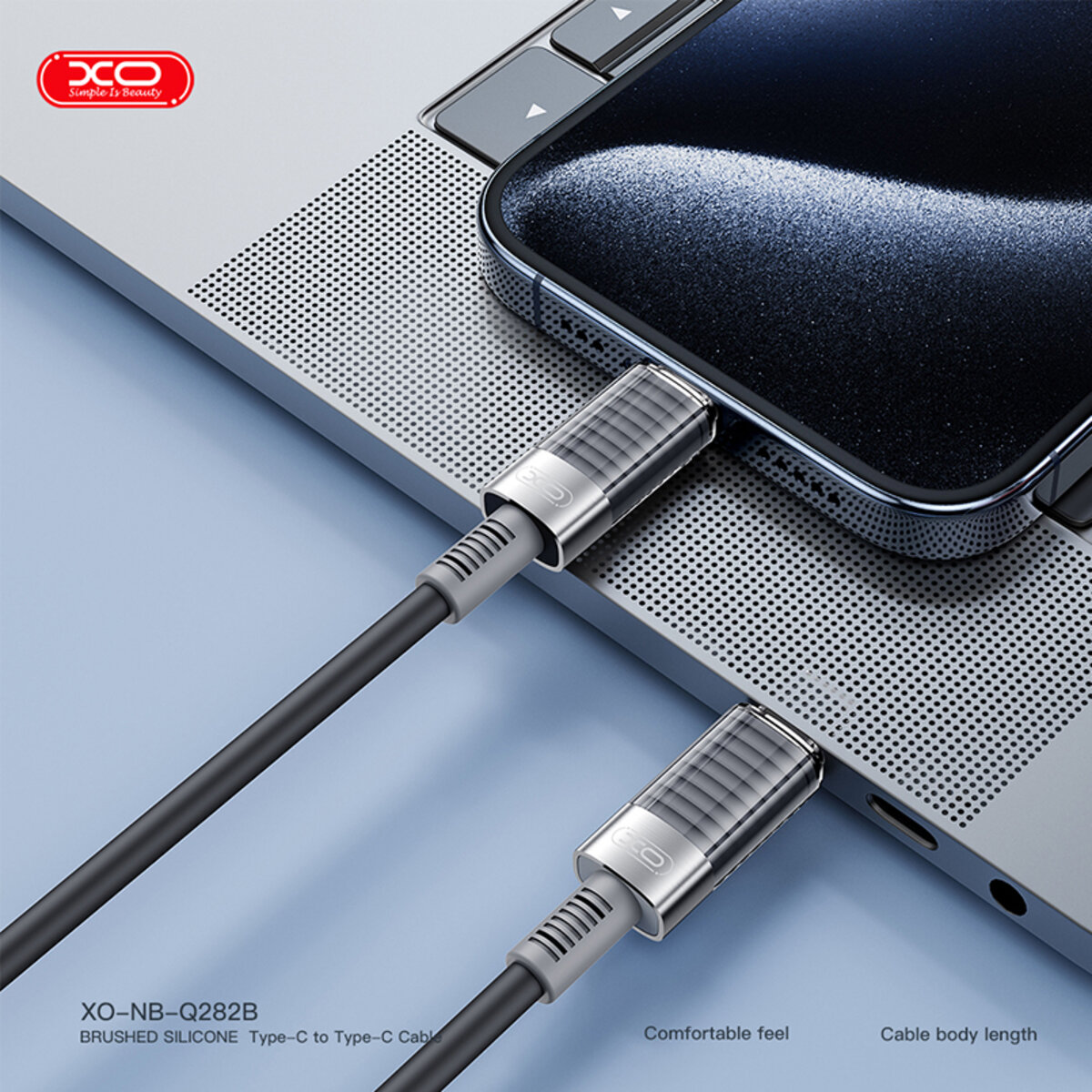 Кабель XO Brushed Silicone Type-C to Type-C 60W 1м чорний (XO-NB-Q282B-Black) дивитися фото №3