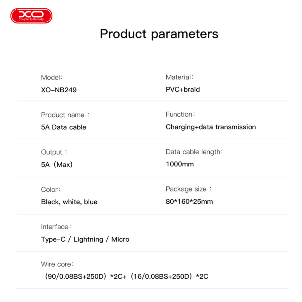 Кабель XO PVC Shiny Colorful USB to Lightning 1м чорний (XO-NB249A-Black) дивитися фото №4