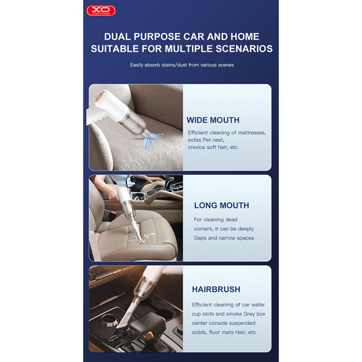 Пилосос портативний XO CZ007 37Вт акумуляторний білий (XO-CZ007) дивитися фото №7