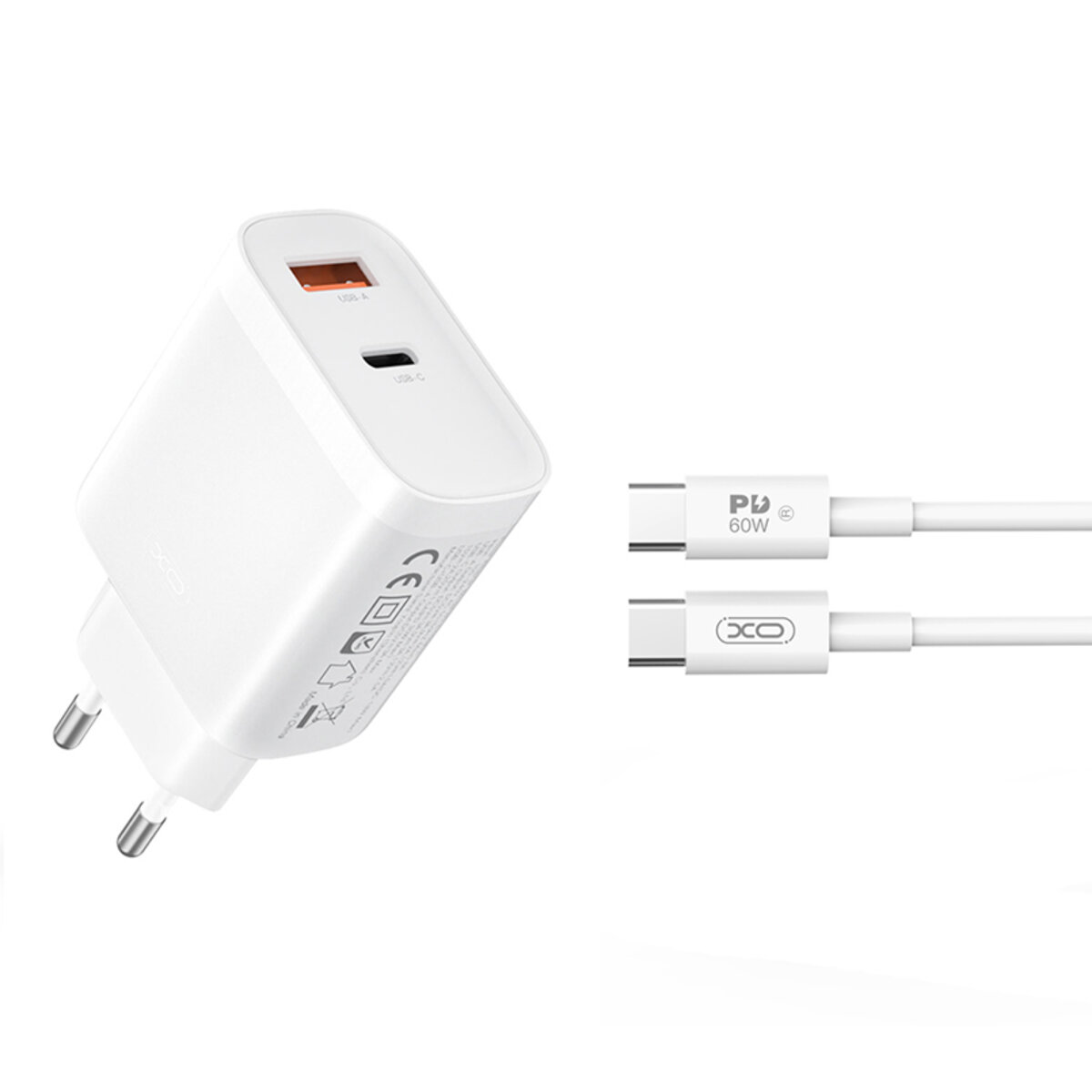Мережевий зарядний пристрій XO L116 PD30W/QC18W 1USB-C+1USB-A Type-C кабель білий  (XO-L116+C) дивитися фото №1