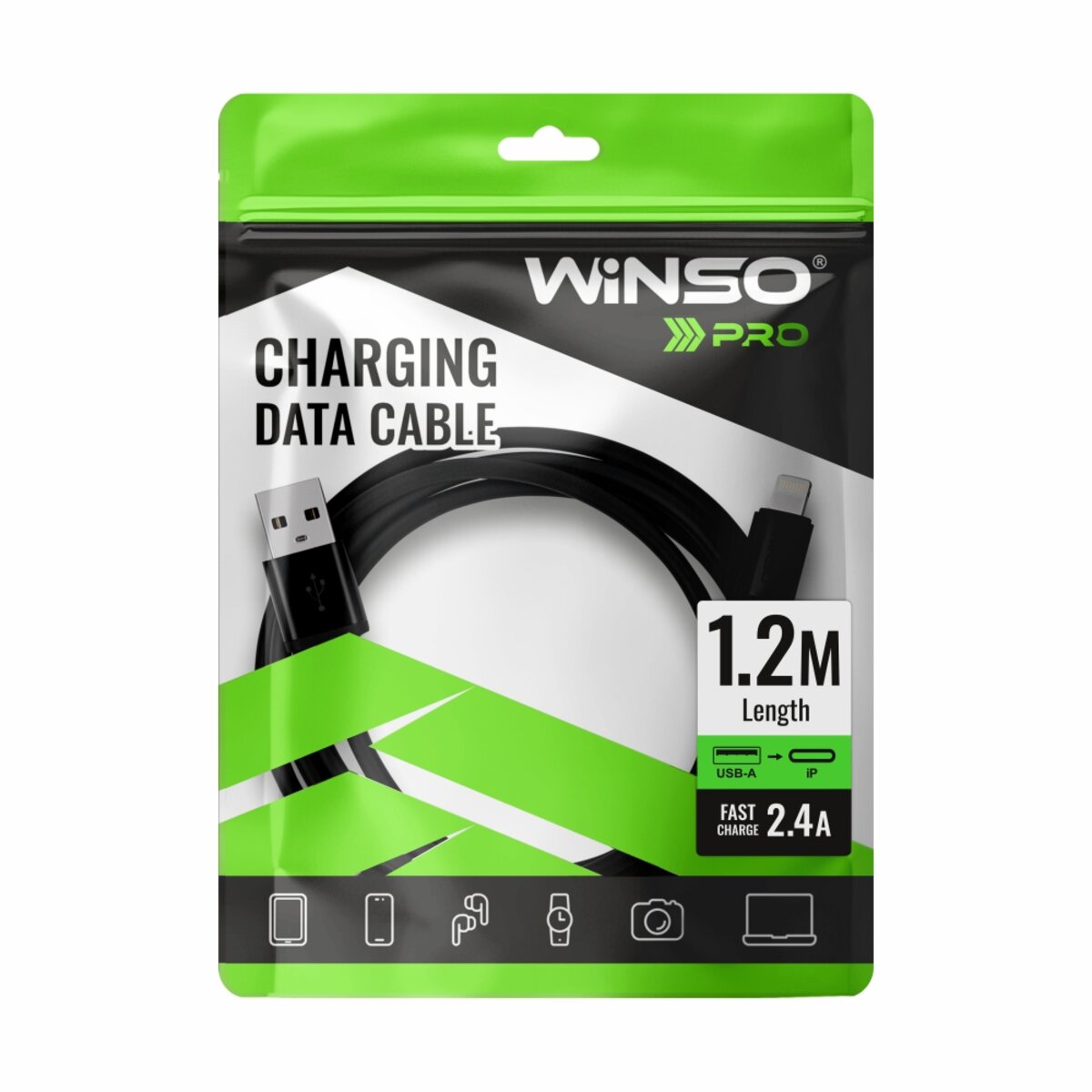 Кабель Winso Pro USB to Lightning TPE 1,2м чорний (222122B) дивитися фото №4