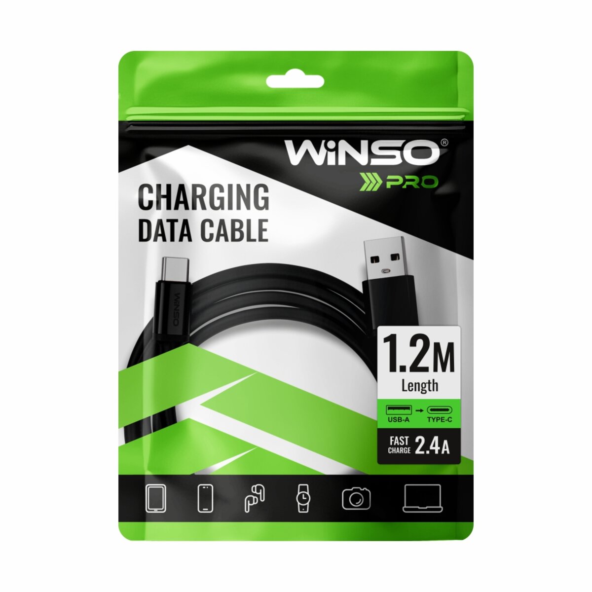 Кабель Winso Pro USB to Type-C TPE 1,2м чорний (222123B) дивитися фото №4
