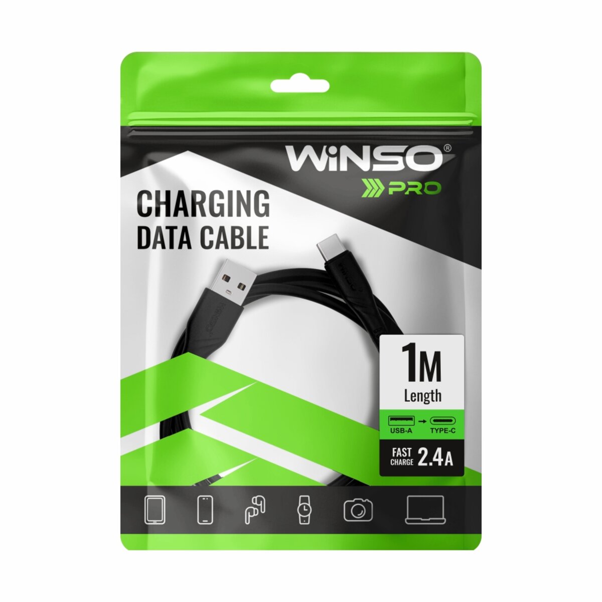 Кабель Winso Pro USB to Type-C PVC 1м чорний (221103B) дивитися фото №4
