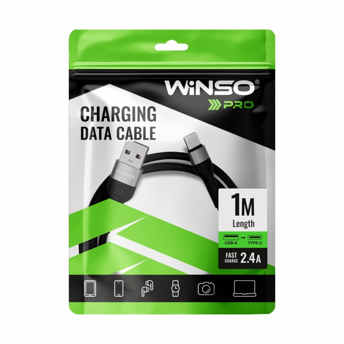 Кабель Winso Pro USB to Type-C TPE+плетіння 1м чорний (223103B) дивитися фото №4