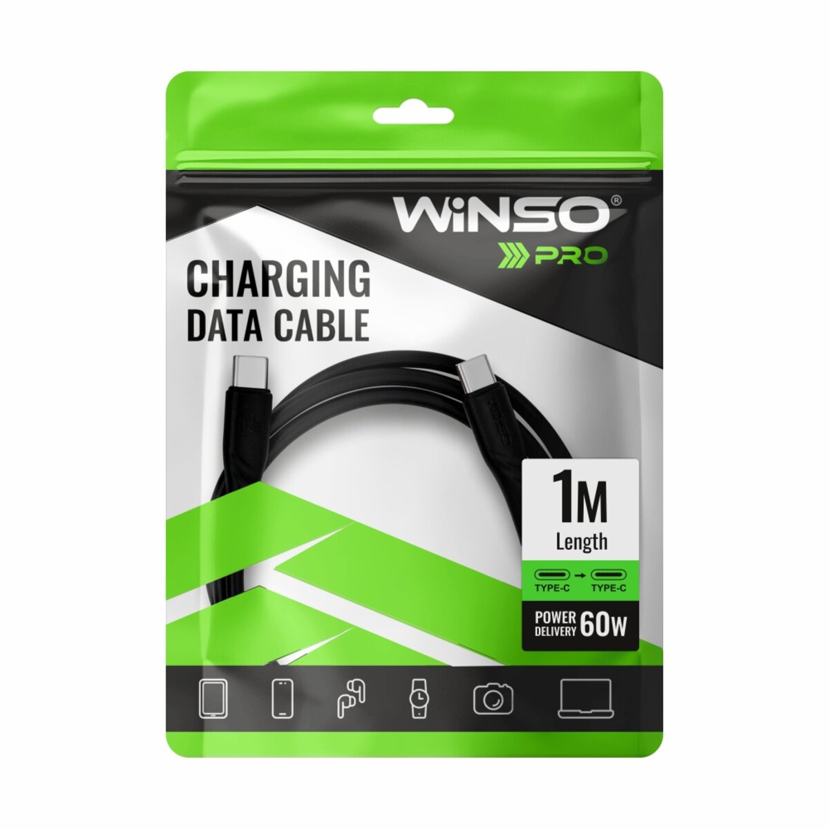 Кабель Winso Pro Type-C to Type-C 60W PVC 1м чорний (221105B) дивитися фото №4