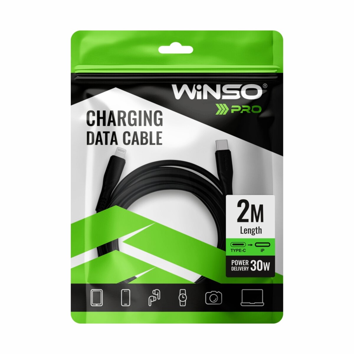 Кабель Winso Pro Type-C to Lightning 30W PVC 2м чорний (221204B) дивитися фото №4