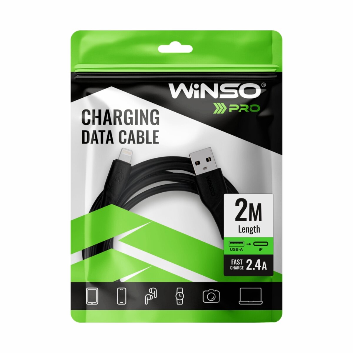 Кабель Winso Pro USB to Lightning PVC 2м чорний (221202B) дивитися фото №4