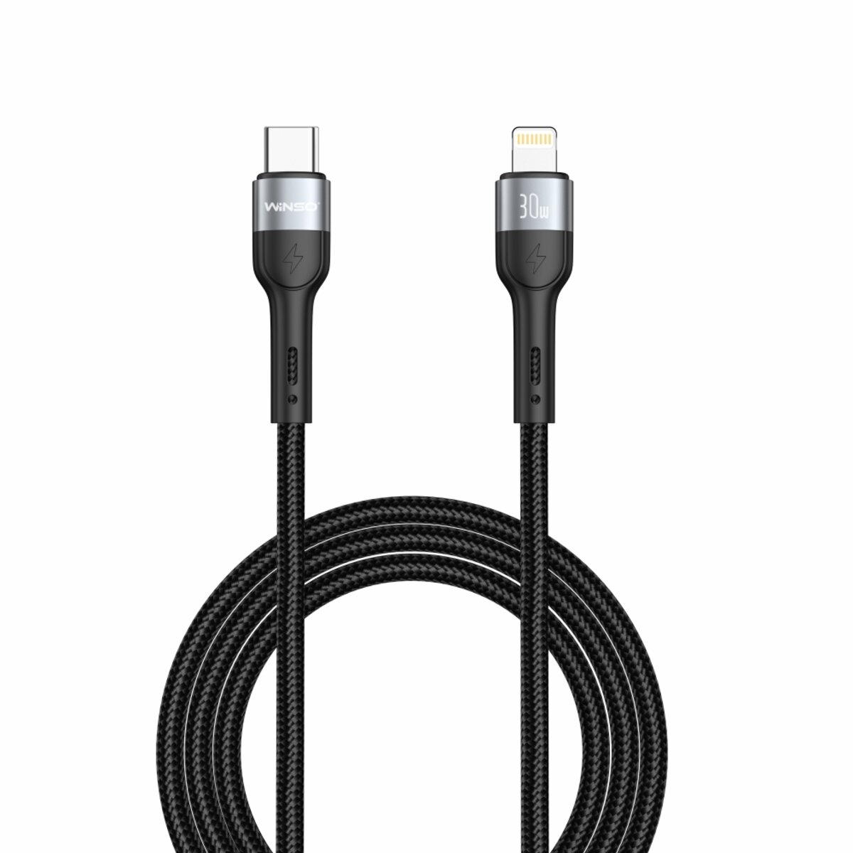 Кабель Winso Pro Type-C to Lightning 30W TPE+плетіння 2м чорний (223204B) дивитися фото №1