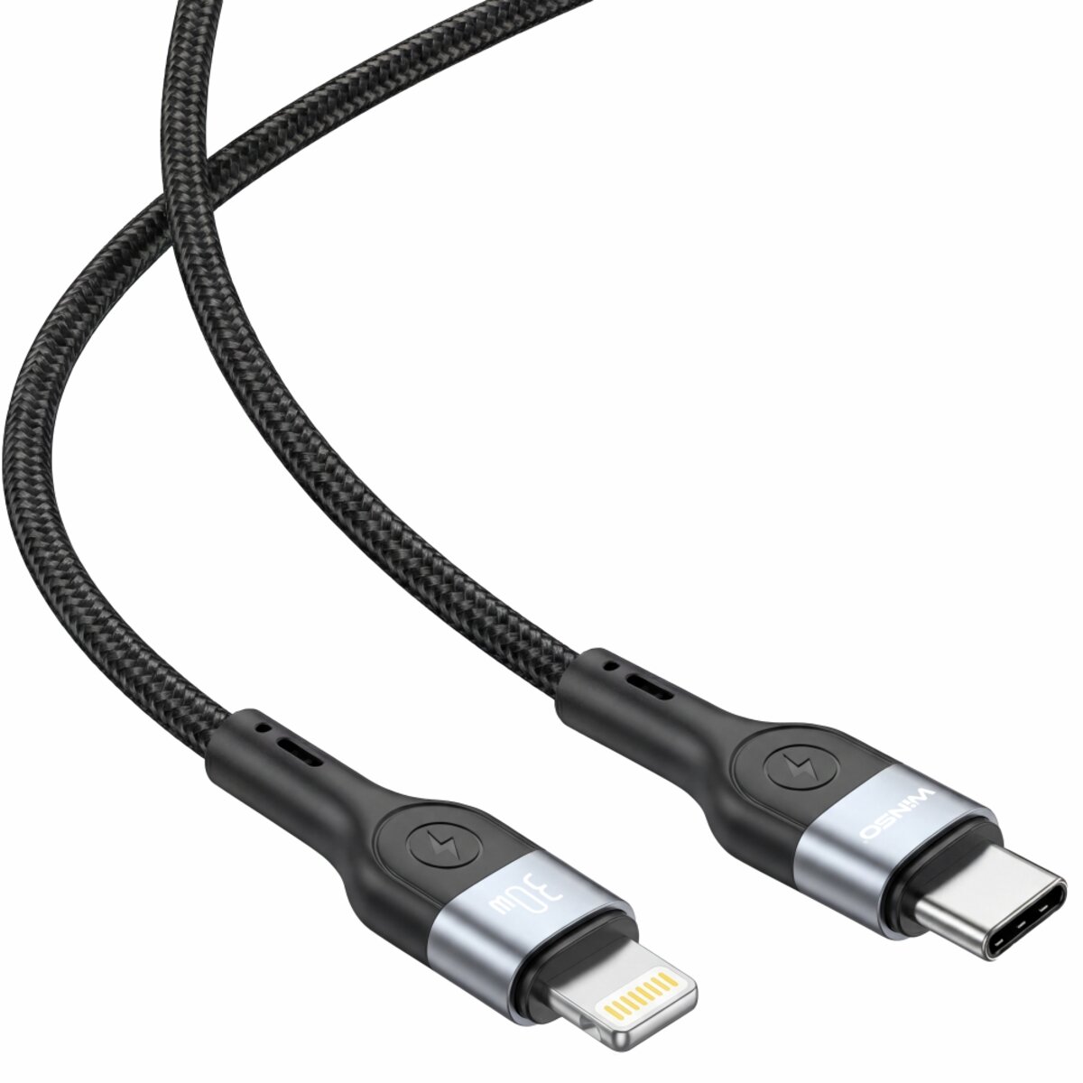 Кабель Winso Pro Type-C to Lightning 30W TPE+плетіння 2м чорний (223204B) дивитися фото №3