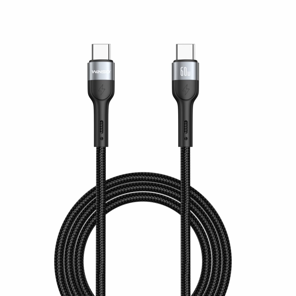 Кабель Winso Pro Type-C to Type-C 60W TPE+плетіння 1,2м чорний (223125B) дивитися фото №1