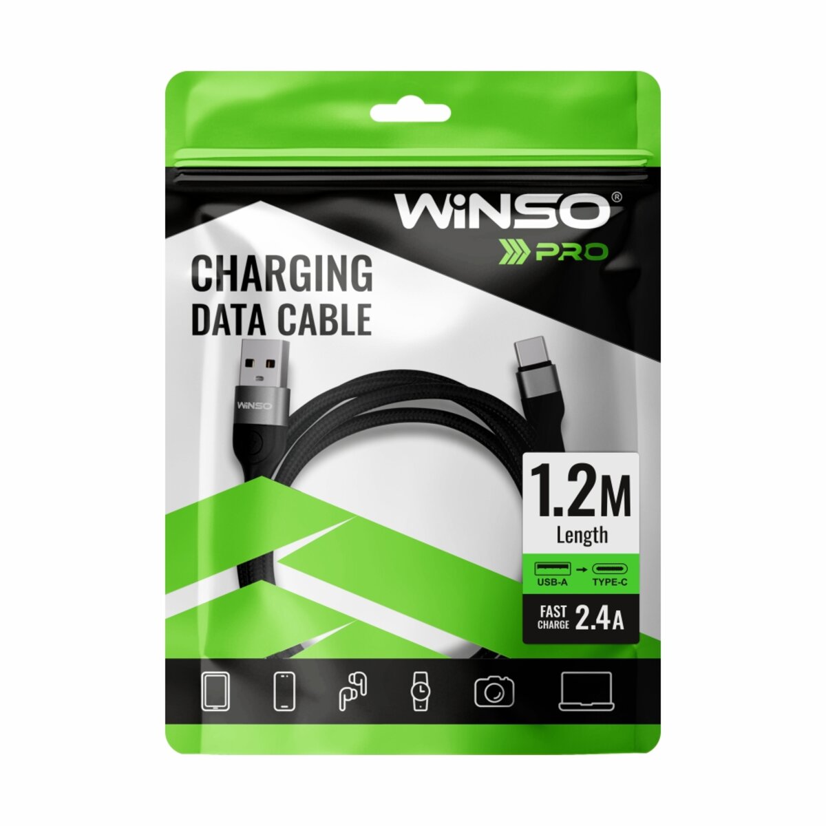 Кабель Winso Pro USB to Type-C TPE+плетіння 1,2м чорний (223123B) дивитися фото №4