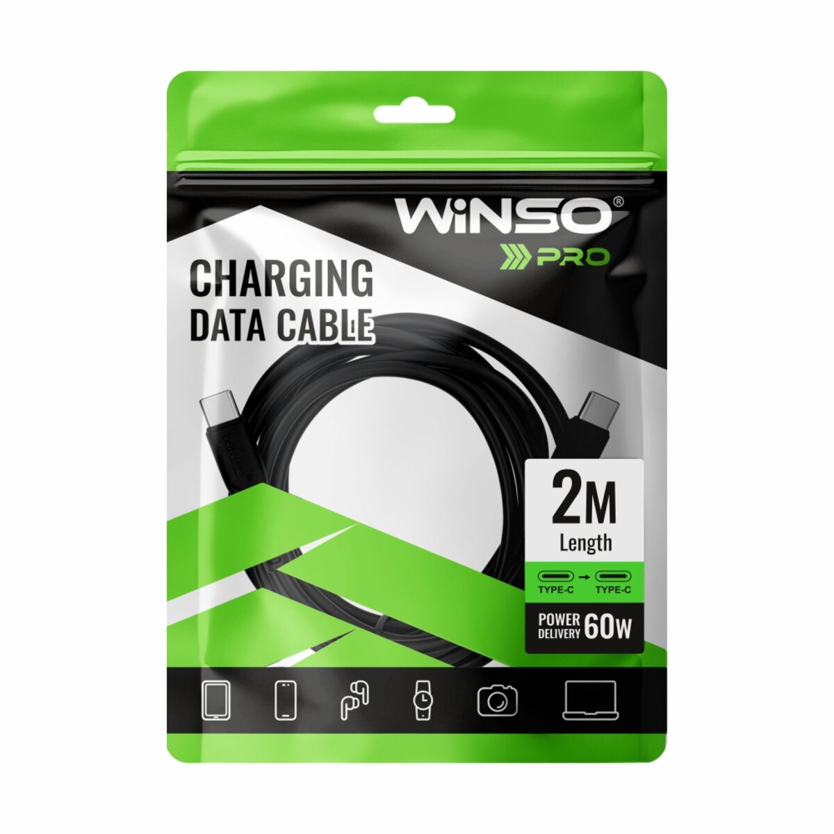Кабель Winso Pro Type-C to Type-C 60W PVC 2м чорний (221205B) дивитися фото №4