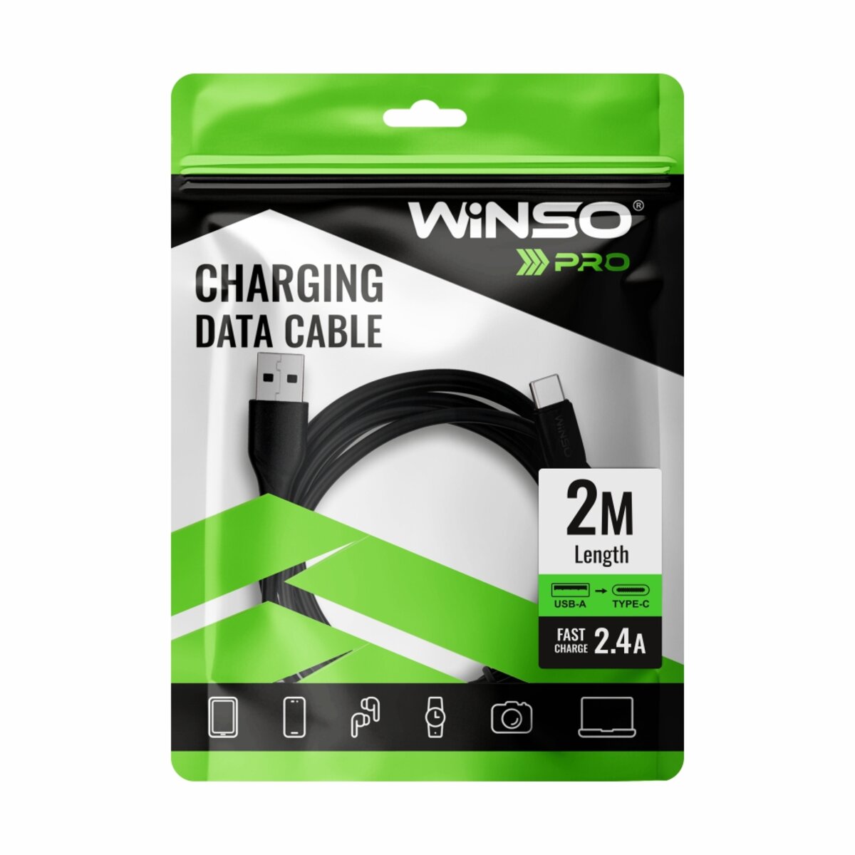 Кабель Winso Pro USB to Type-C PVC 2м чорний (221203B) дивитися фото №4