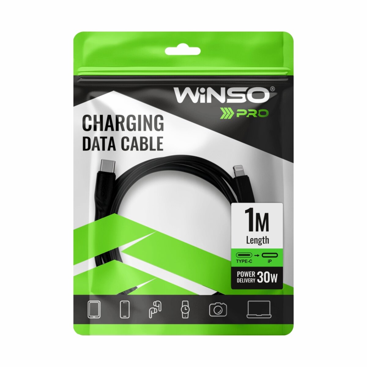 Кабель Winso Pro Type-C to Lightning 30W PVC 1м чорний (221104B) дивитися фото №4