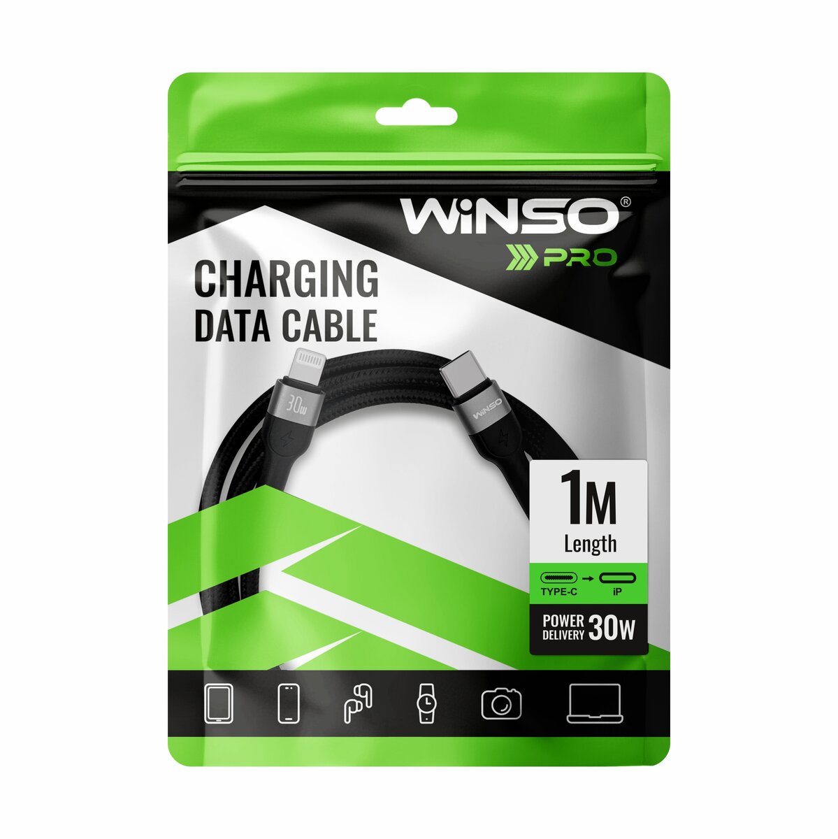 Кабель Winso Pro Type-C to Type-C 60W TPE+плетіння 1м чорний (223105B) дивитися фото №4