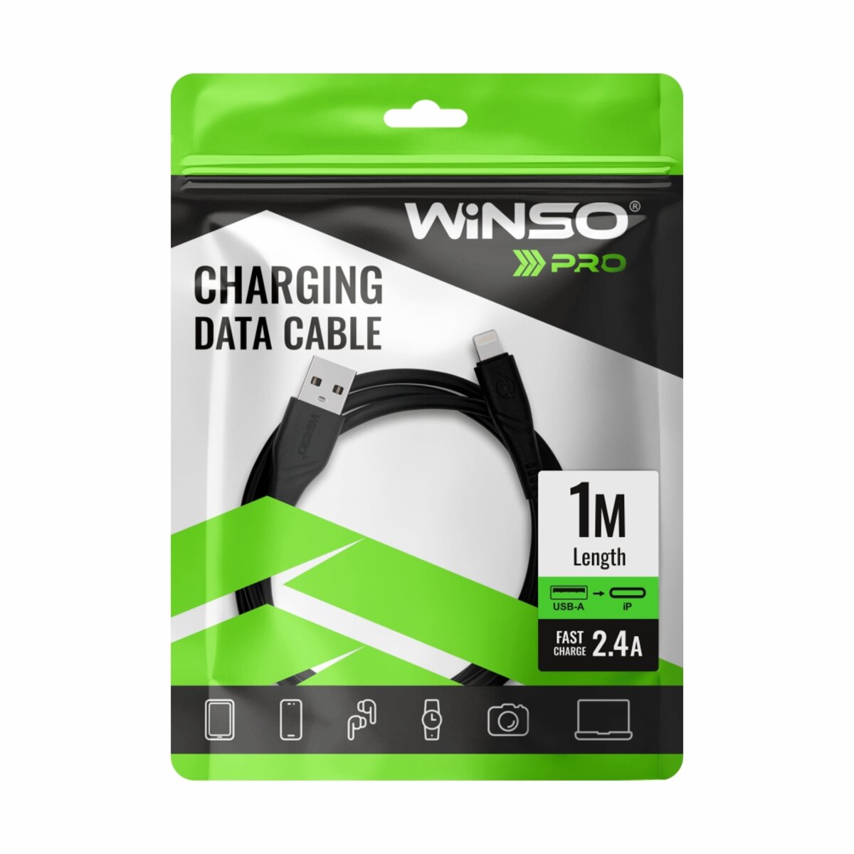 Кабель Winso Pro USB to Lightning PVC 1м чорний (221102B) дивитися фото №4