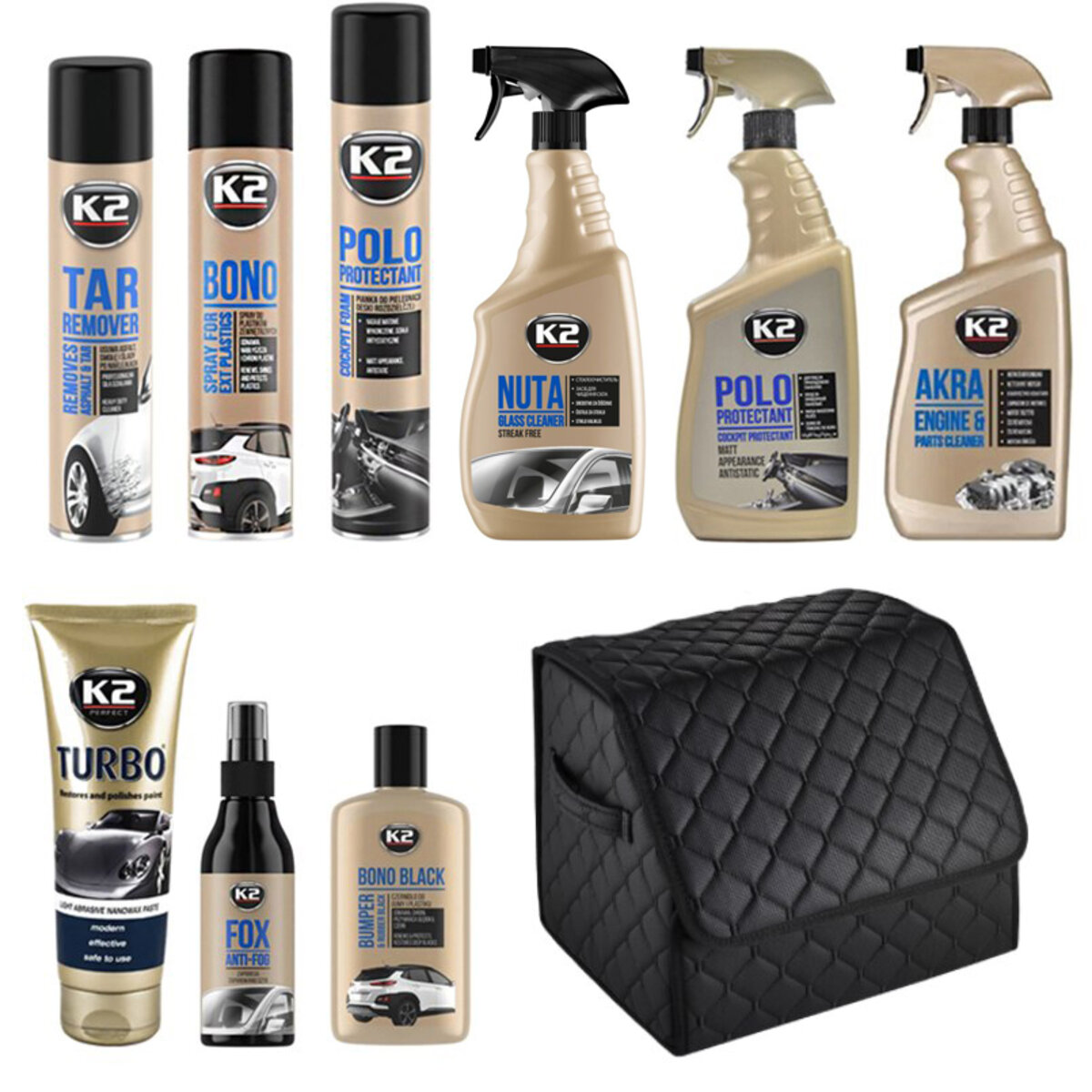 Базовый набор профессиональной автохимии K2 с органайзером (10 ед.) (na_168) смотреть фото №1