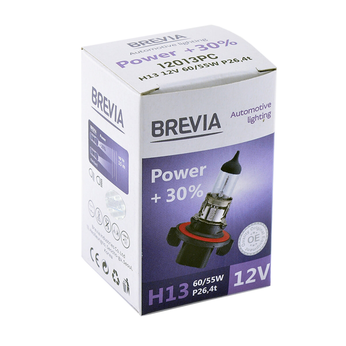 Галогенова лампа Brevia H13 12V 60/55W P26.4t Power +30% CP (12013PC) дивитися фото №1