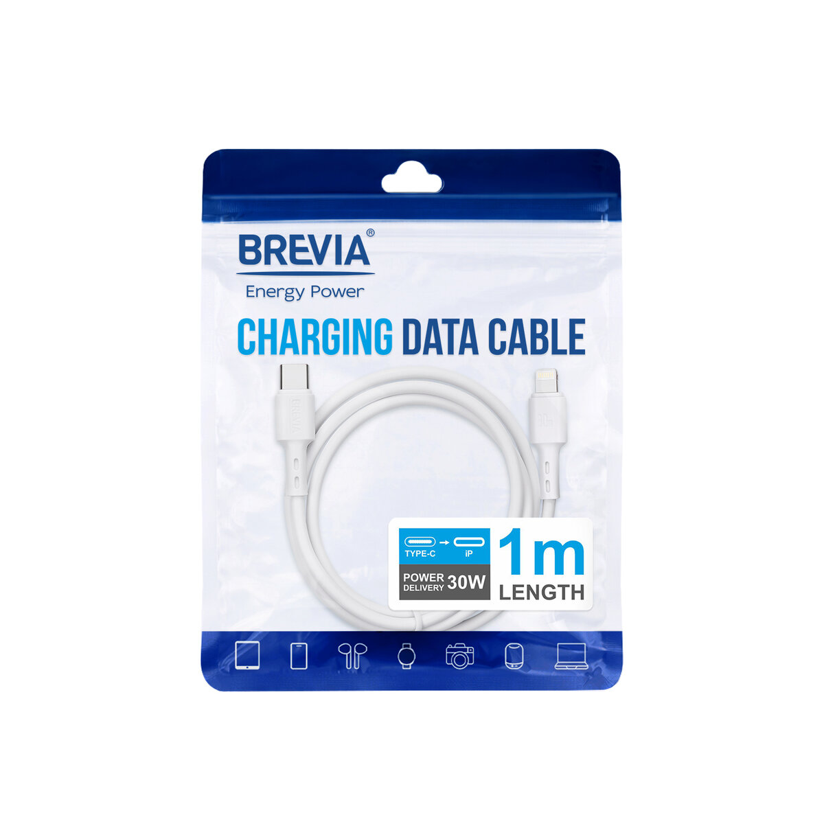 Кабель Brevia Type-C to Lightning 30W 1м, белый ZIP (51100WCLZ1) смотреть фото №4