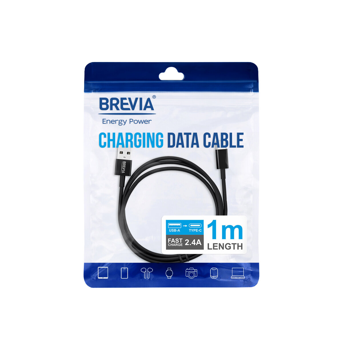 Кабель Brevia USB to Type-C 2,4А 1м, черный ZIP (55100BUCZ1) смотреть фото №4