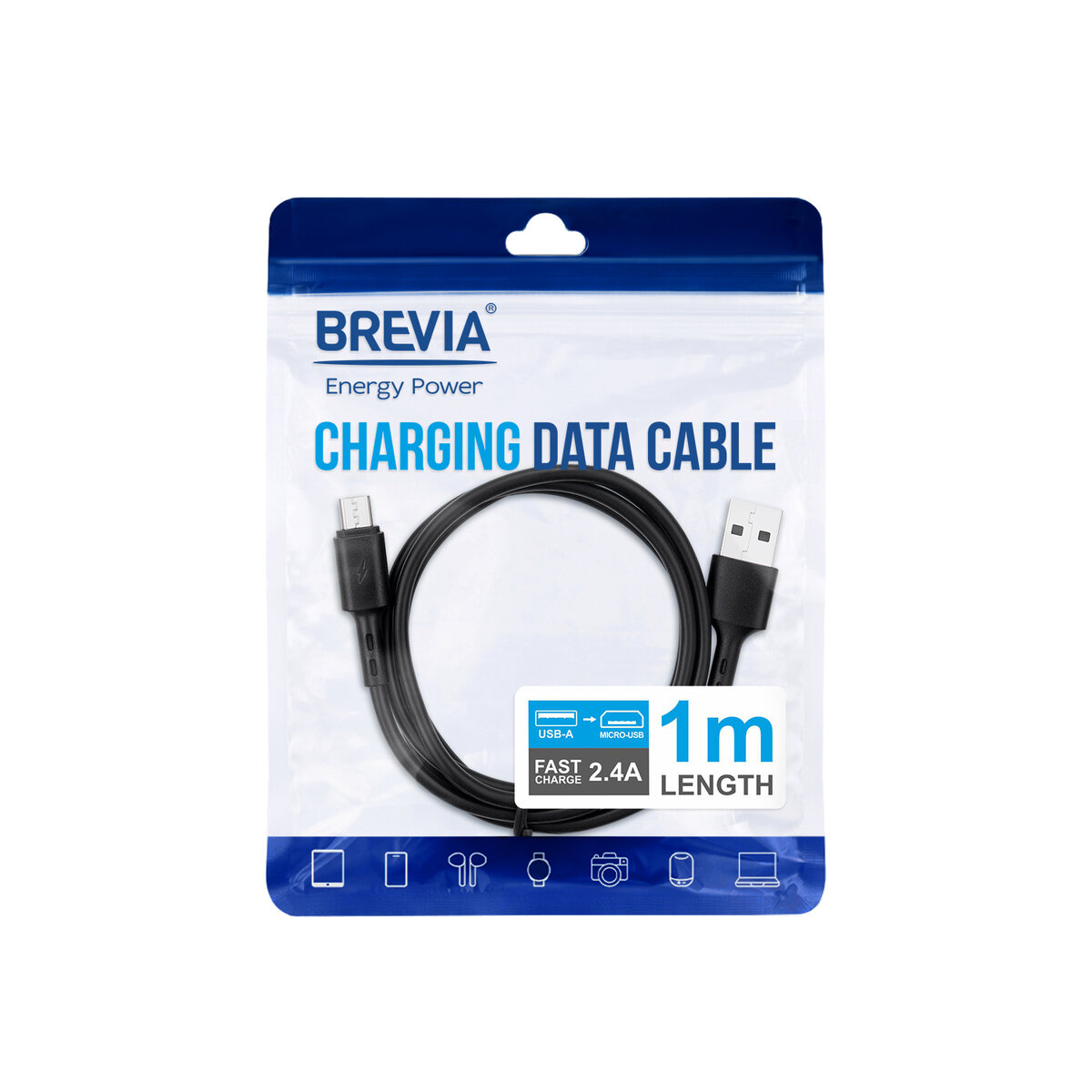 Кабель Brevia USB to Micro 2,4A 1м, черный ZIP (51100BUMZ1) смотреть фото №4