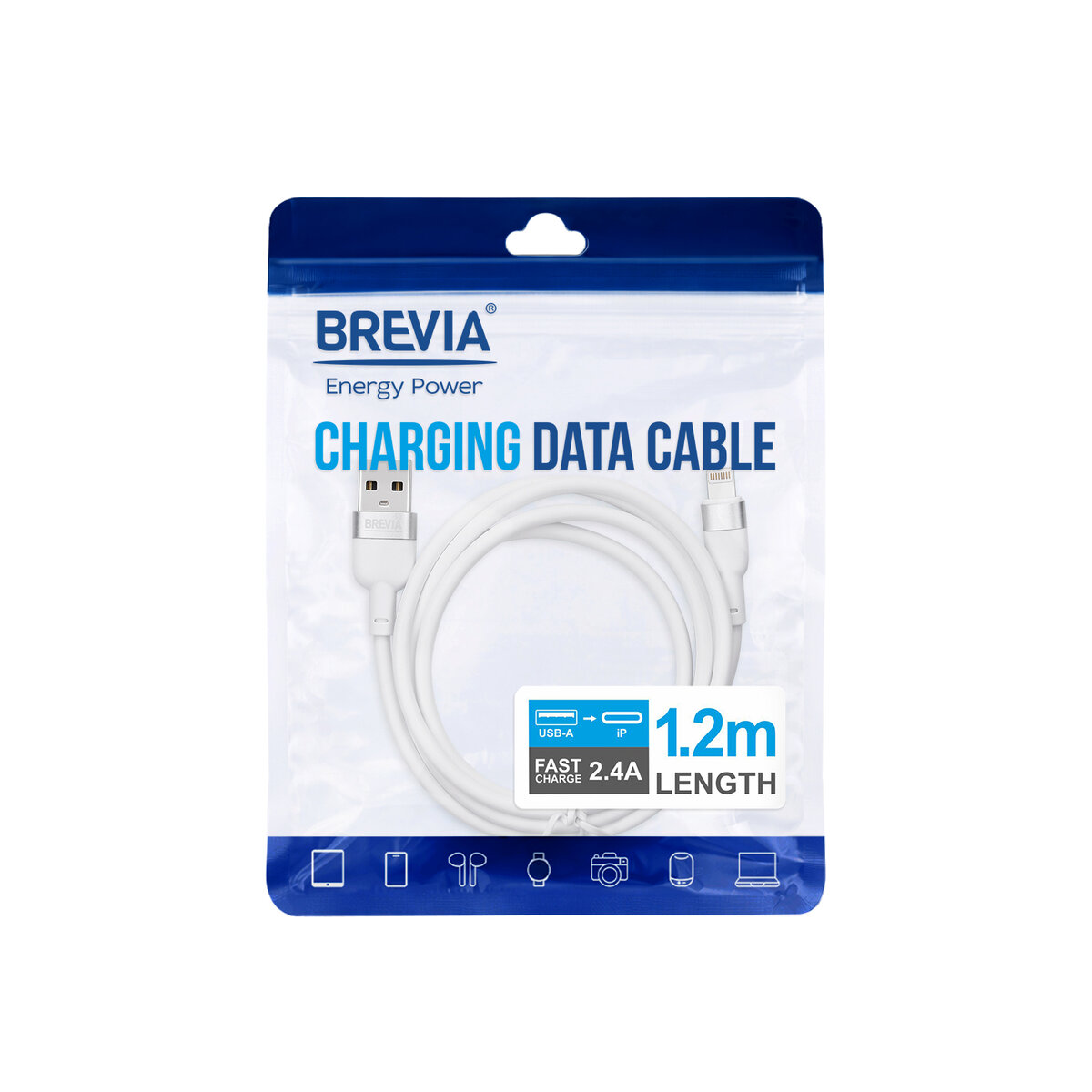 Кабель Brevia USB to Lightning 2,4A 1,2м, белый ZIP (52120WULZ1) смотреть фото №4
