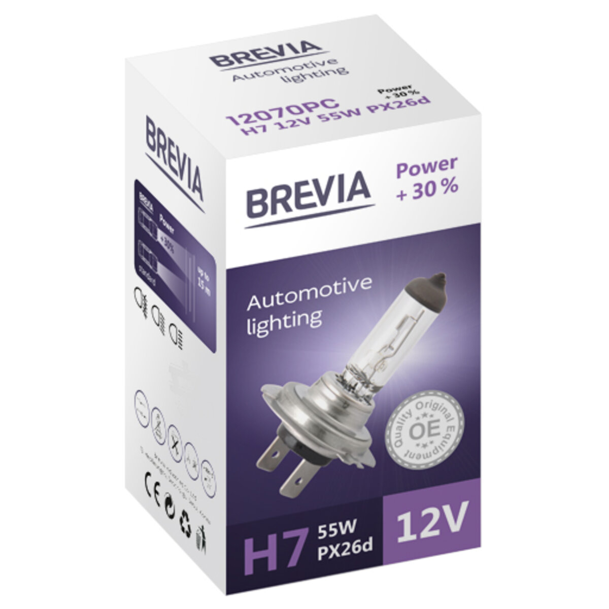 Галогенова лампа Brevia H7 12V 55W PX26d Power +30% CP (12070PC) дивитися фото №1