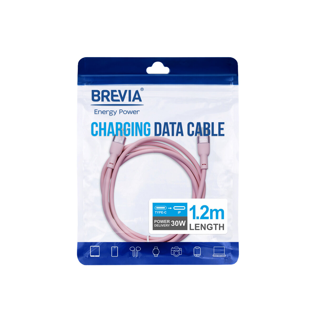 Кабель Brevia Type-C to Lightning 30W 1,2м, розовый ZIP (52120PCLZ1) смотреть фото №4