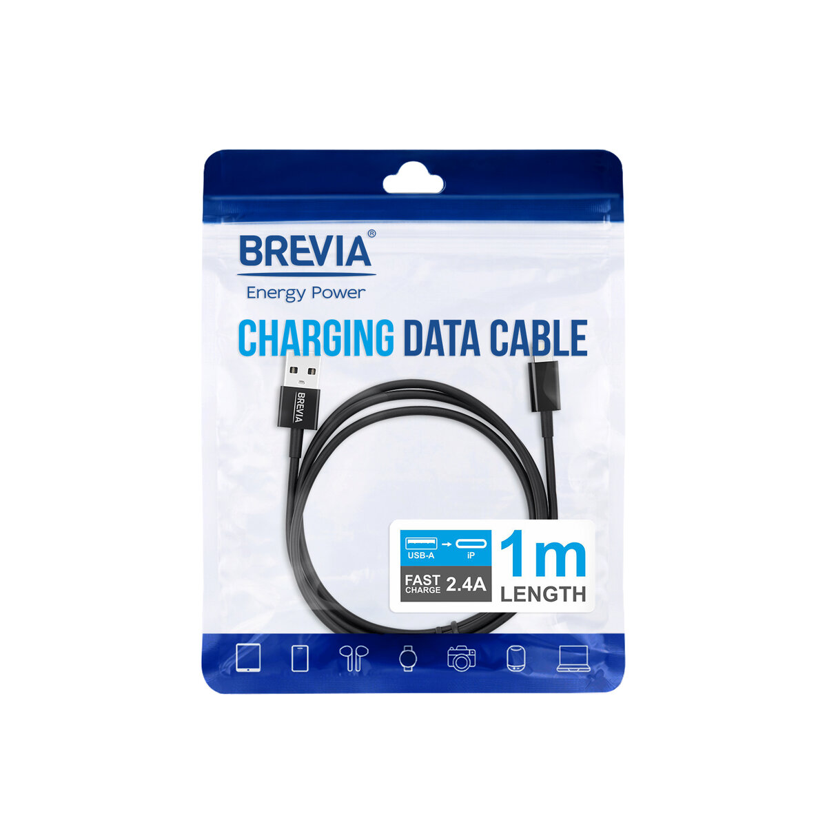 Кабель Brevia USB to Lightning 2,4А 1м, черный ZIP (55100BULZ1) смотреть фото №4