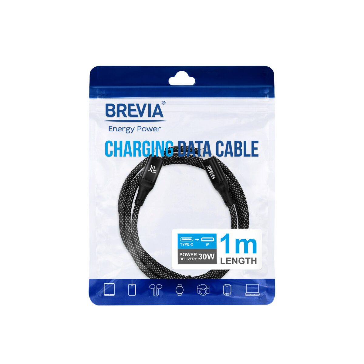 Кабель Brevia Type-C to Lightning 30W 1м, черный ZIP (56100BCLZ1) смотреть фото №4
