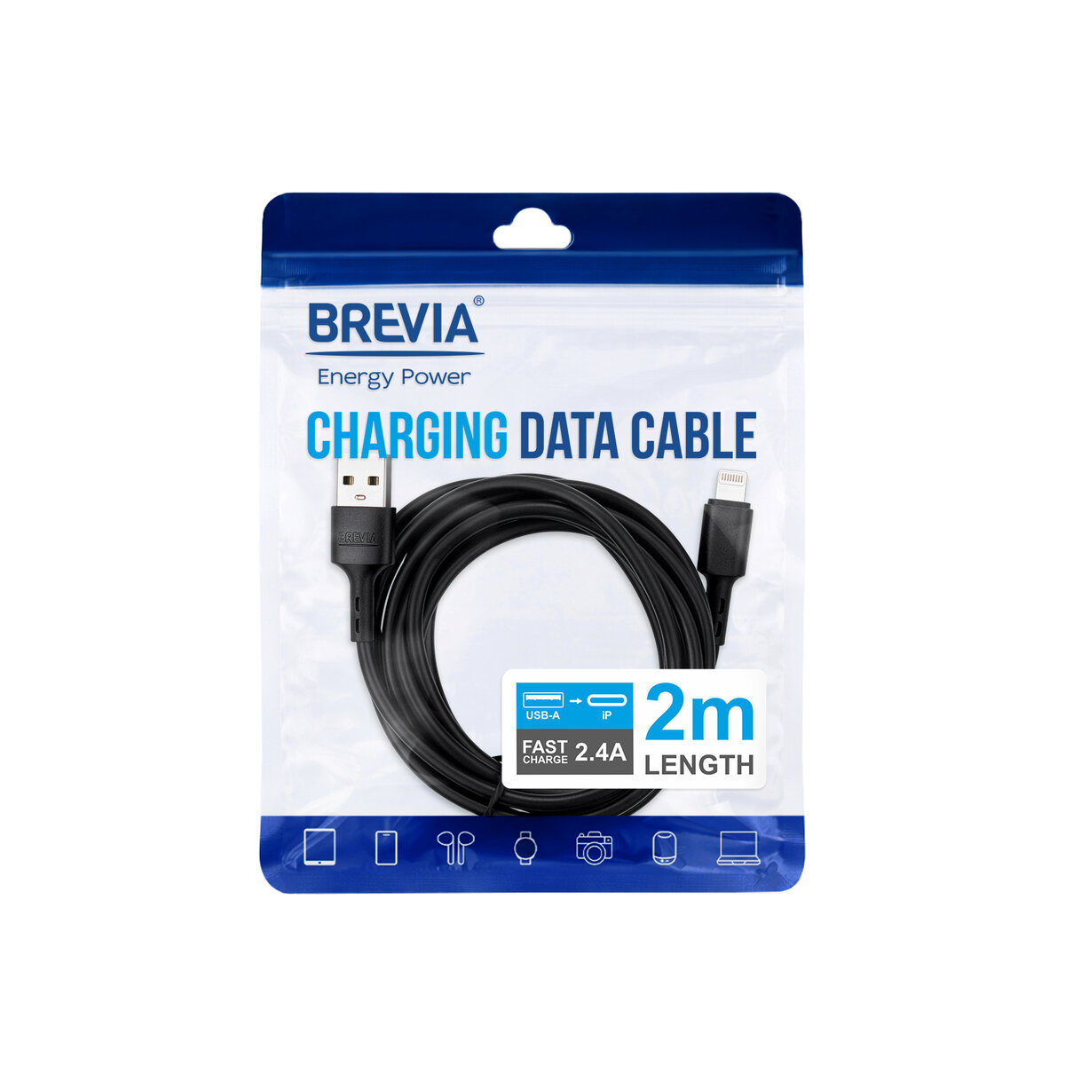 Кабель Brevia USB to Lightning 2,4A 2м, черный ZIP (51200BULZ1) смотреть фото №4