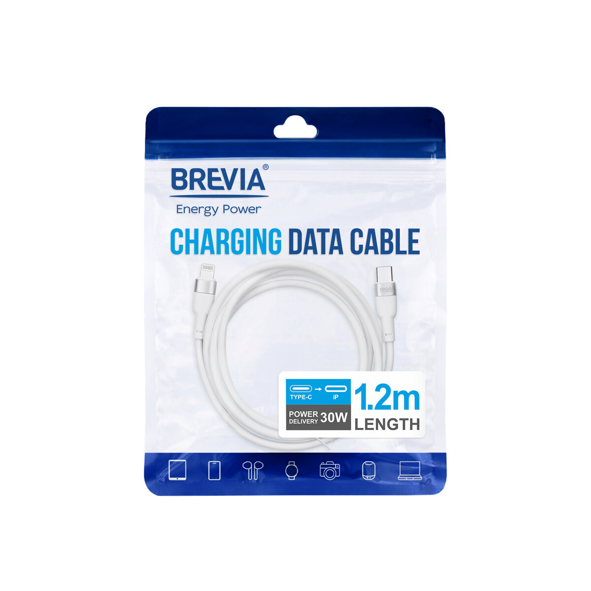 Кабель Brevia Type-C to Lightning 30W 1,2м, белый ZIP (52120WCLZ1) смотреть фото №4
