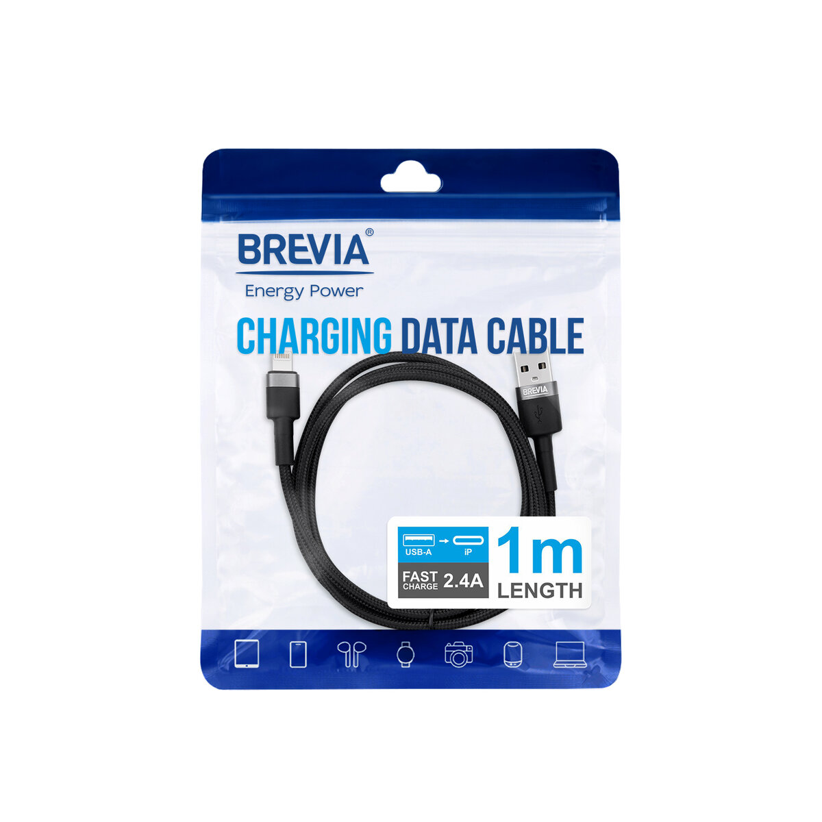 Кабель Brevia USB to Lightning 2,4А 1м, черный ZIP (53100BULZ1) смотреть фото №4