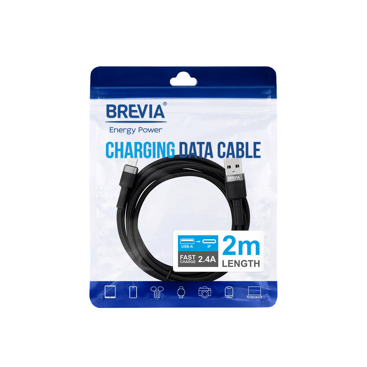 Кабель Brevia USB to Lightning 2,4А 2м, черный ZIP (53200BULZ1) смотреть фото №4
