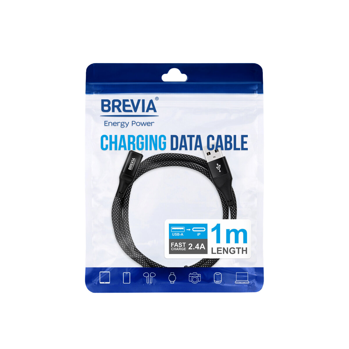 Кабель Brevia USB to Lightning 2,4А 1м, черный ZIP (56100BULZ1) смотреть фото №4