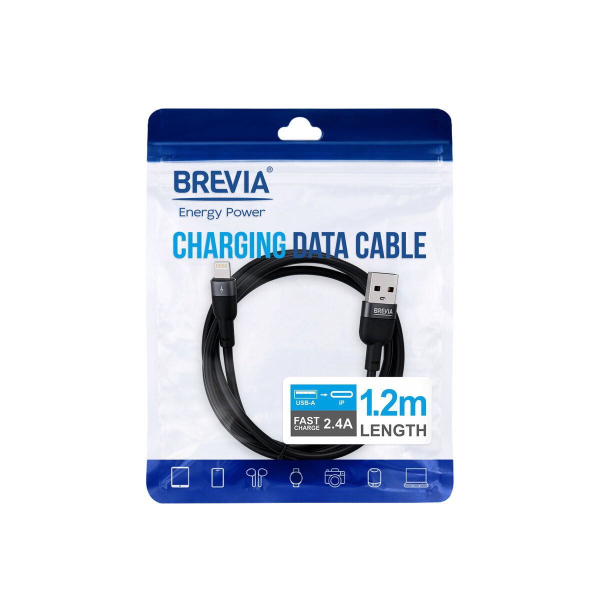 Кабель Brevia USB to Lightning 2,4A 1,2м, черный ZIP (52120BULZ1) смотреть фото №4
