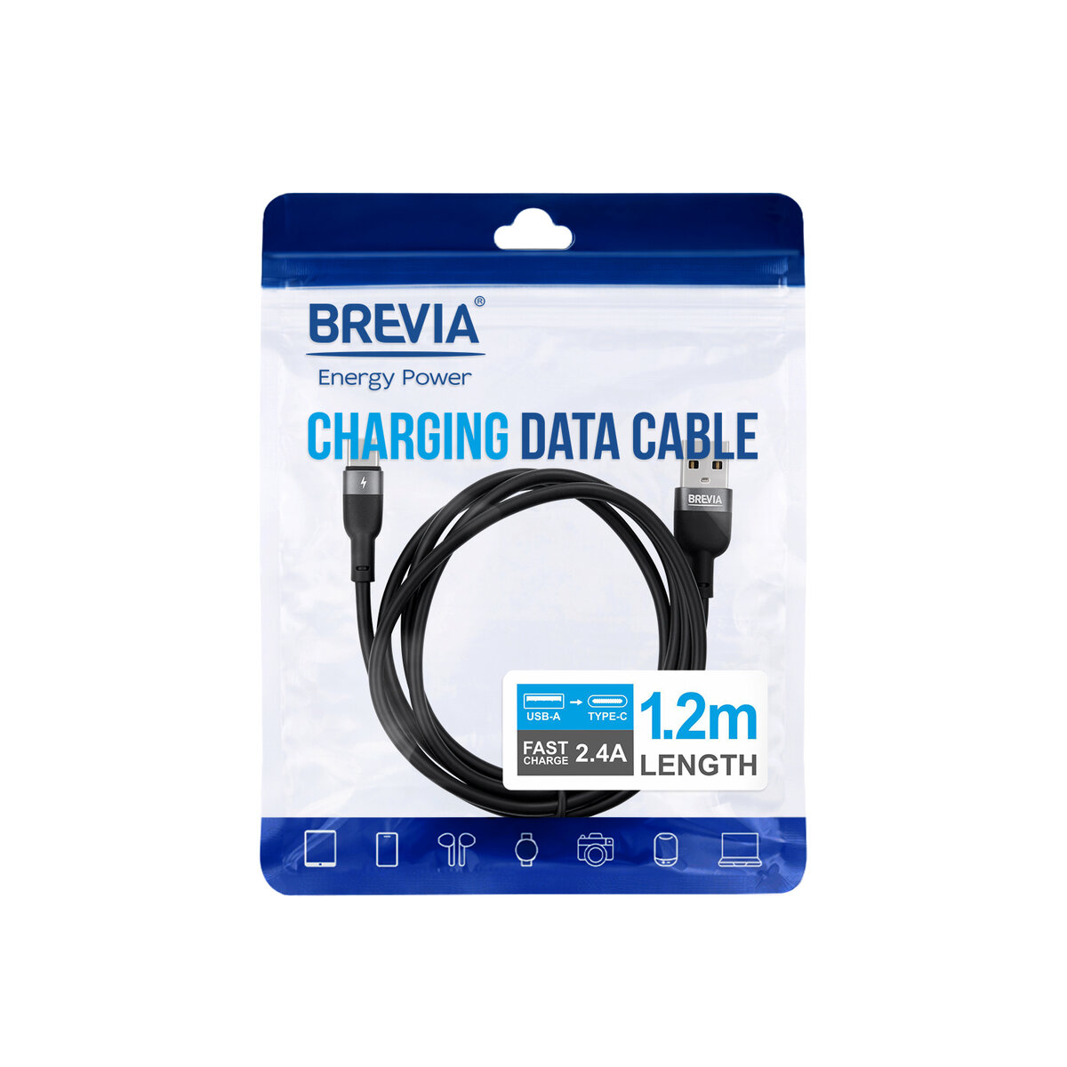 Кабель Brevia USB to Type-C 2,4A  1,2м, черный ZIP (52120BUCZ1) смотреть фото №4