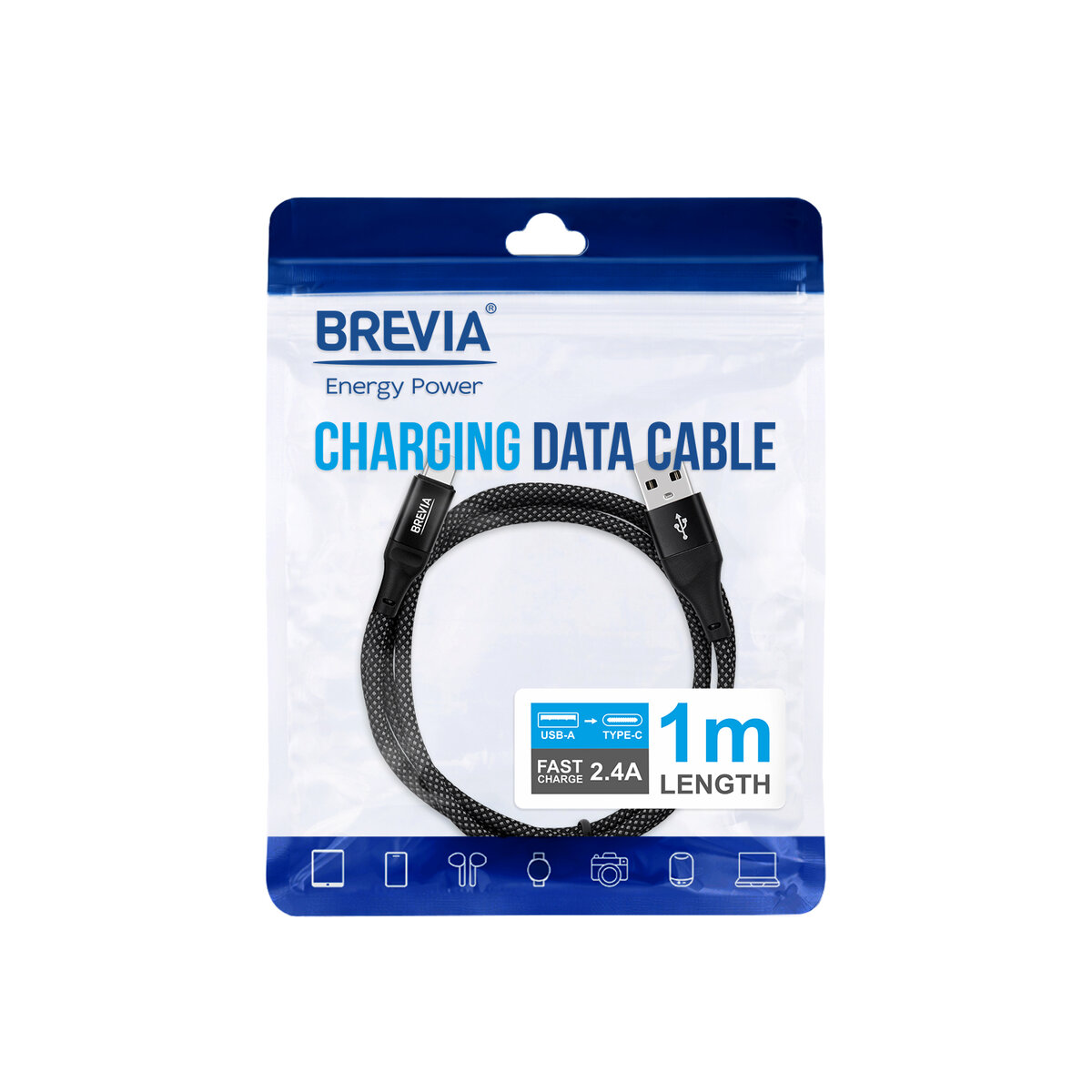 Кабель Brevia USB to Type-C 2,4А 1м, черный ZIP (56100BUCZ1) смотреть фото №4