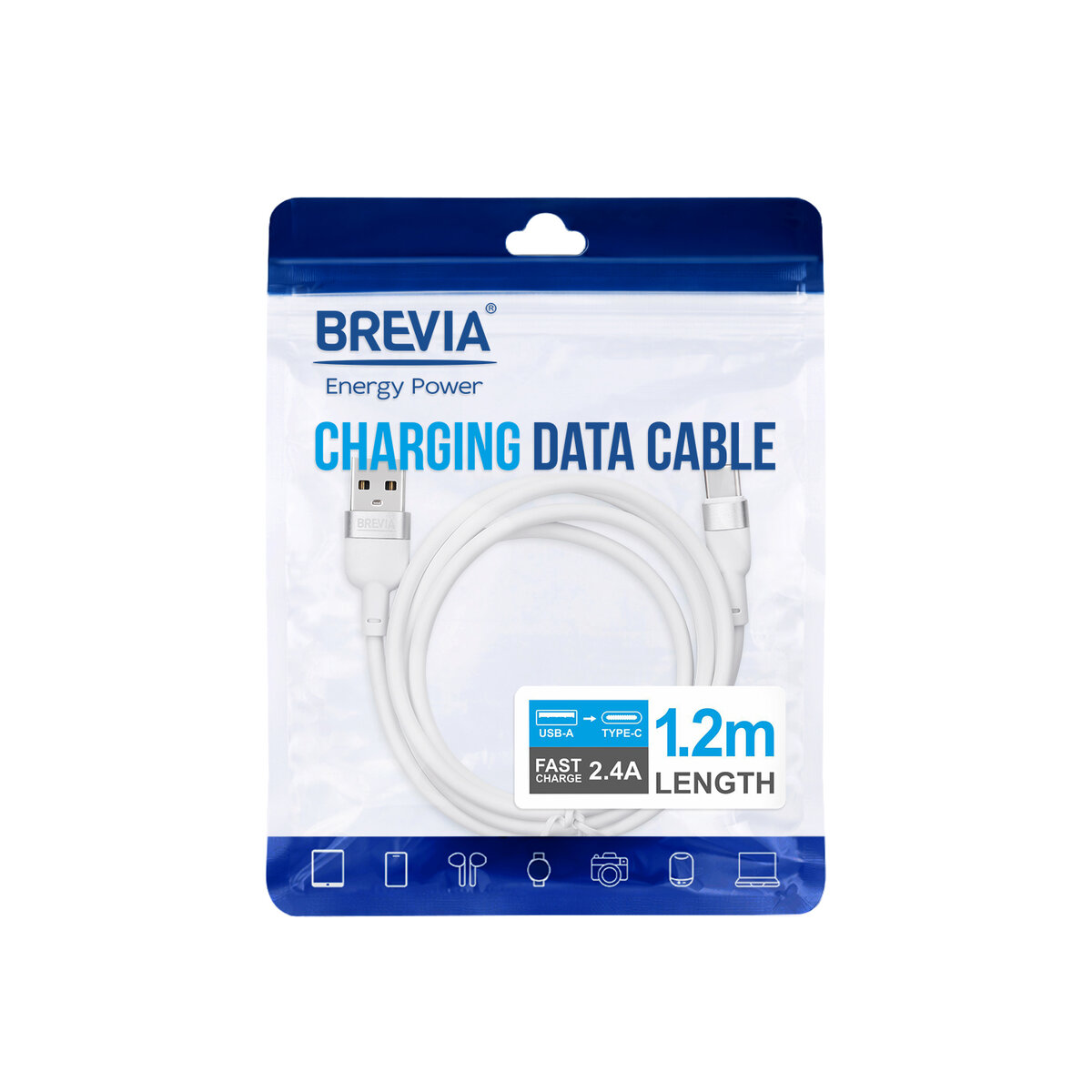 Кабель Brevia USB to Type-C 2,4A 1,2м, белый ZIP (52120WUCZ1) смотреть фото №4