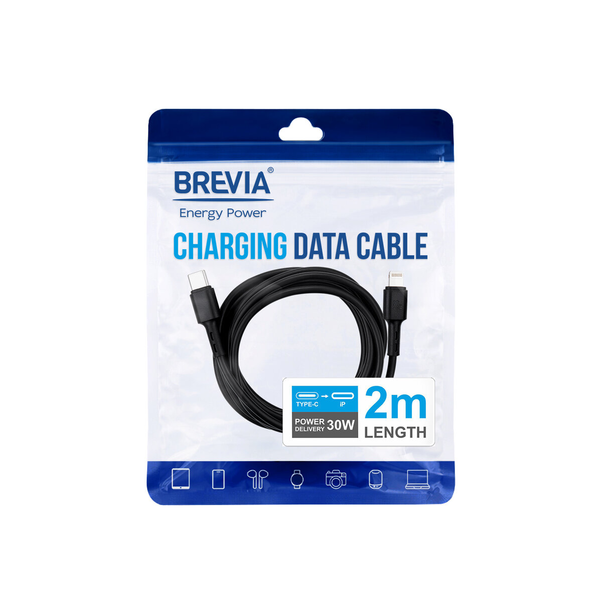 Кабель Brevia Type-C to Lightning 30W 2м, черный ZIP (51200BCLZ1) смотреть фото №4