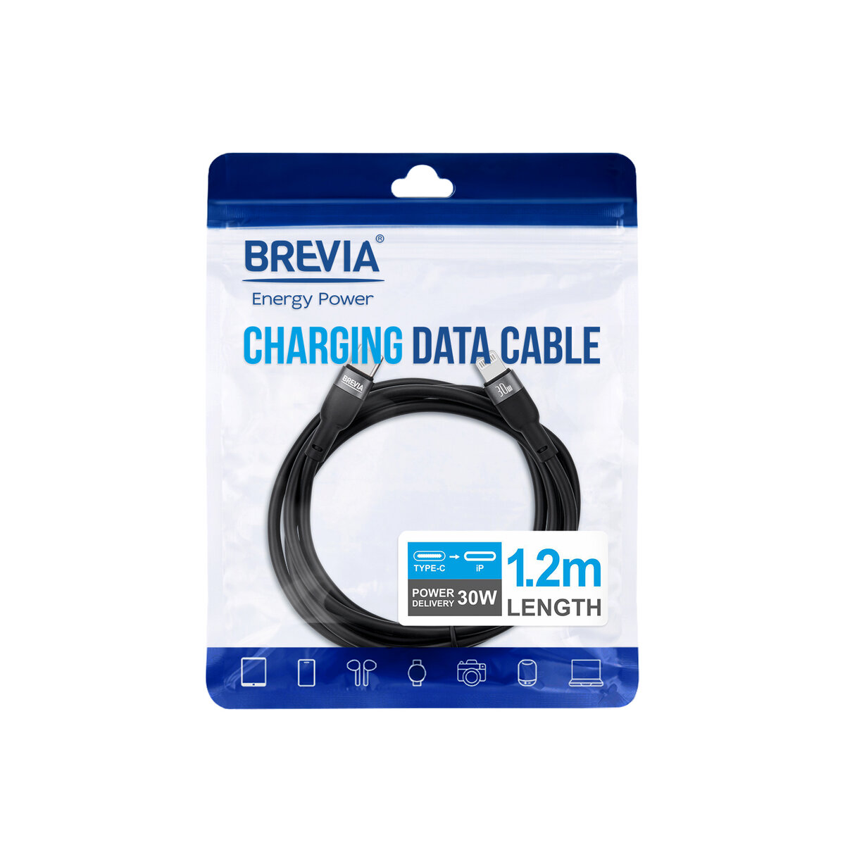 Кабель Brevia Type-C to Lightning 30W 1,2м, черный ZIP (52120BCLZ1) смотреть фото №4